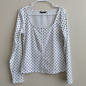 SHEIN White Polka Dot Long Sleeve Tee Size L